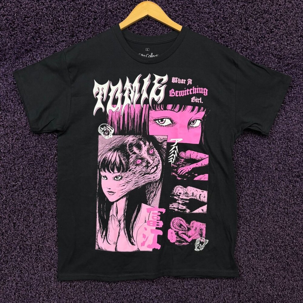 Junji Ito' Tomie What a Bewitching Girl... Pink T-Shirt Size Large